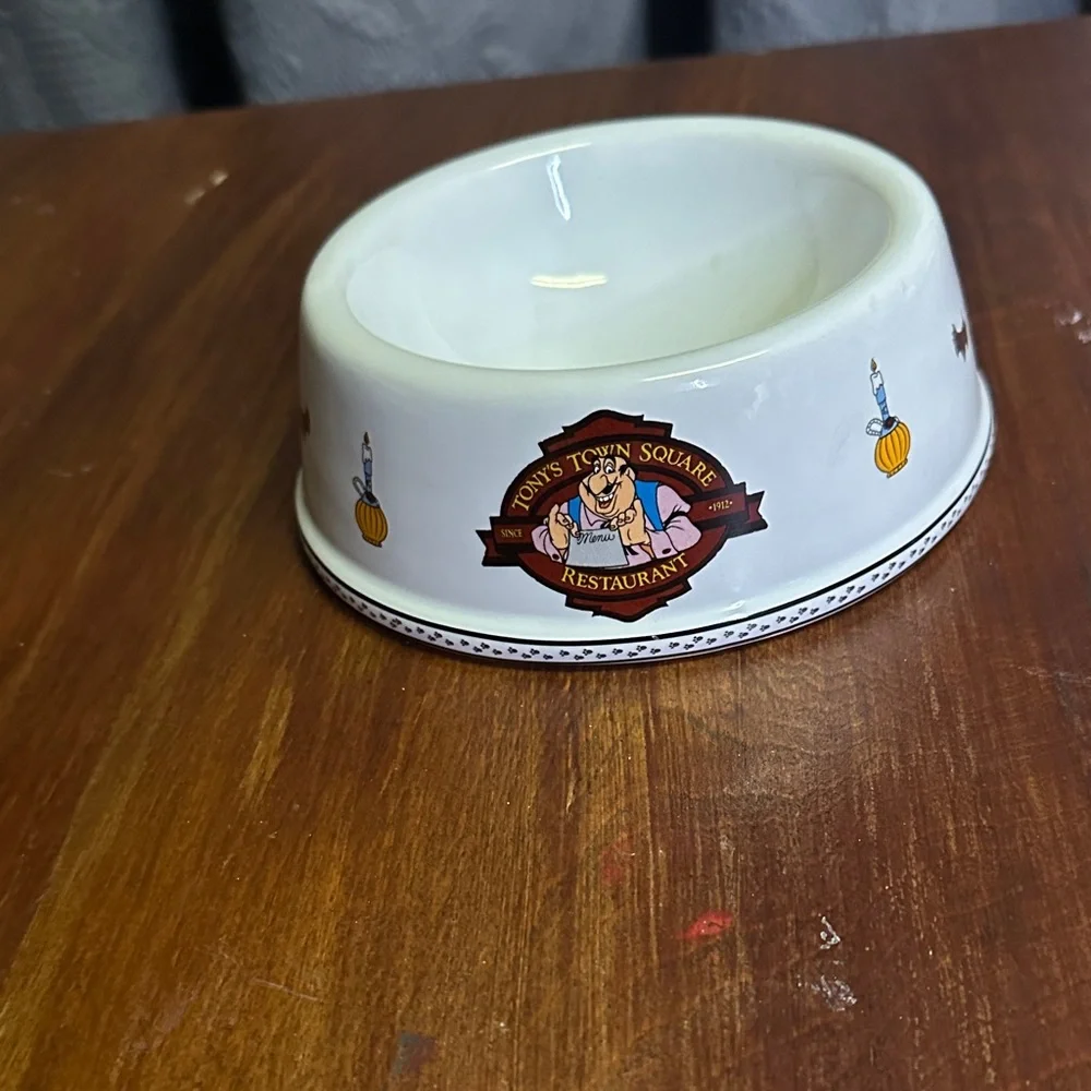Disney White Dog Bowl with Brown and Gold Accents